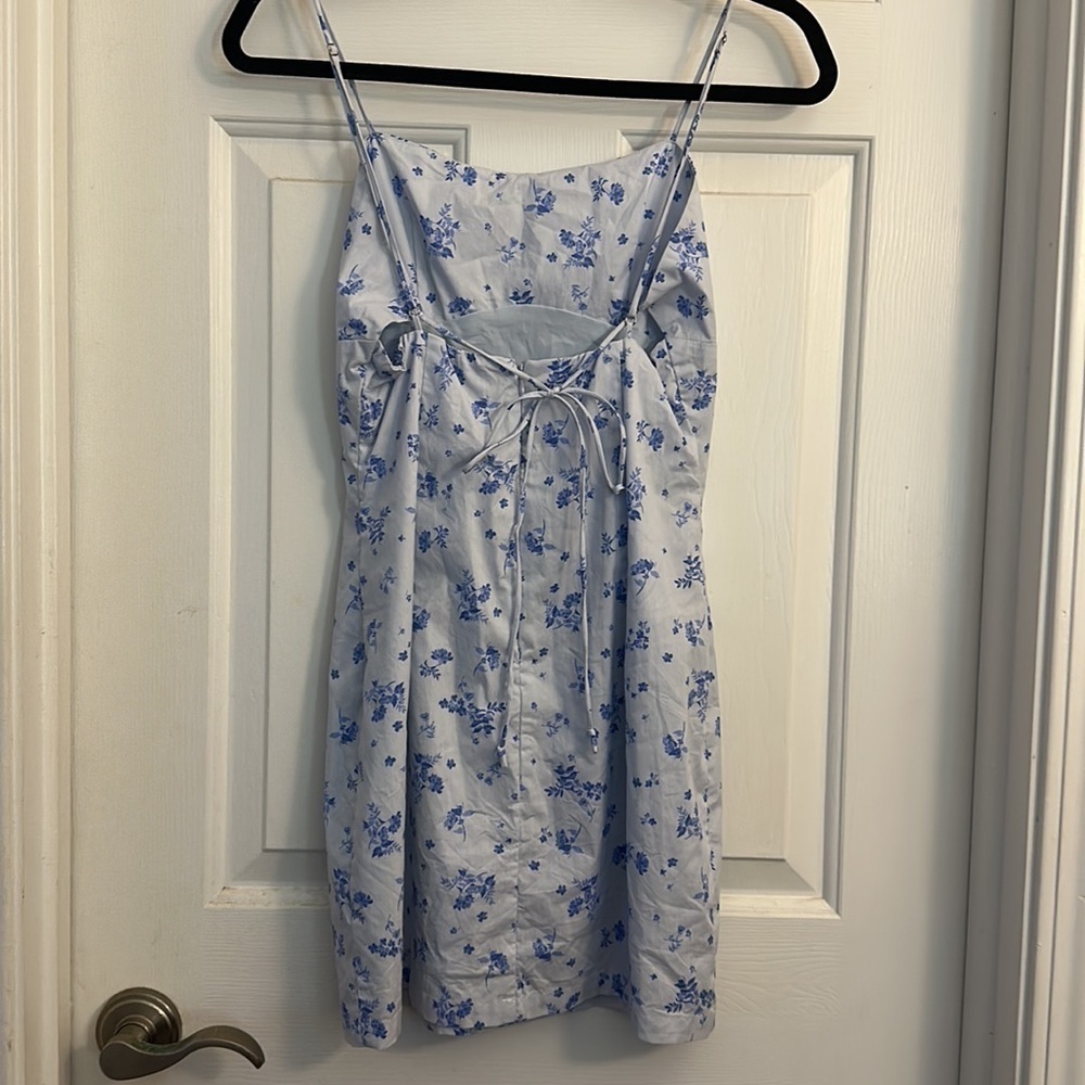 Victoria + Sophia blue floral cotton mini spaghetti strap babydoll dress small - Picture 4 of 6